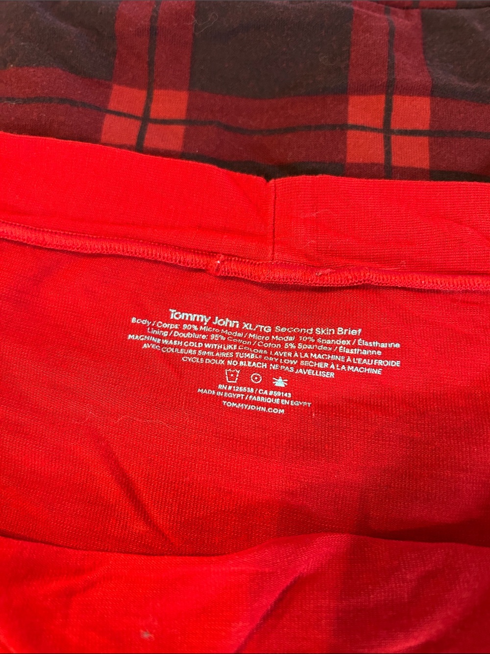 Tommy John Red Briefs 3 Pack with Plaid Accent - Picture 2 of 2